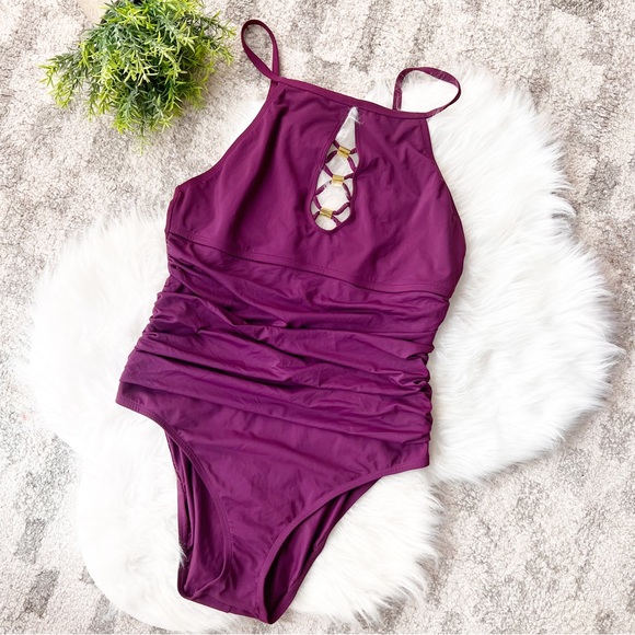 Bleu Rod Beattie Other - Bleu Rod Beattie Purple Go For Gold High Neck One Piece Swim Size 10